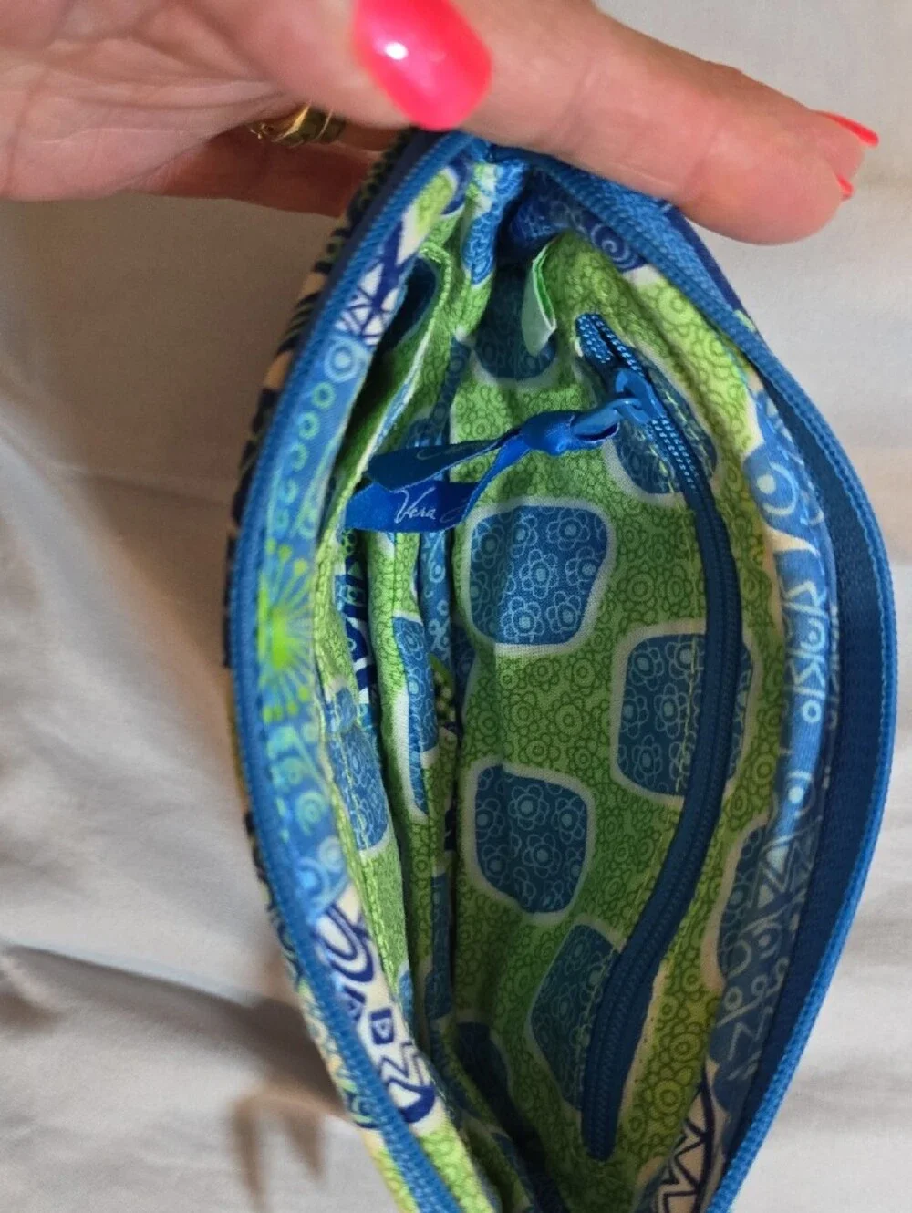 Vera Bradley Blue & Lime Floral Quilted Wristlet Crossbody